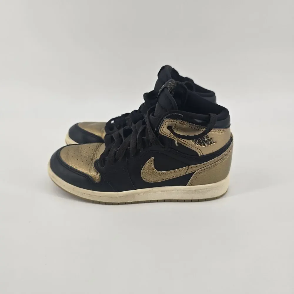 Nike Air Jordan 1 Mid Black Gold Kids Size 2Y Youth Sneakers Shoes